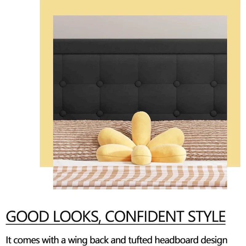 Cadre de lit plateforme rembourré noir/beige/blanc/rose | Tête de lit capitonnée | Jumeau/Double/Queen/King | 1-2 personnes