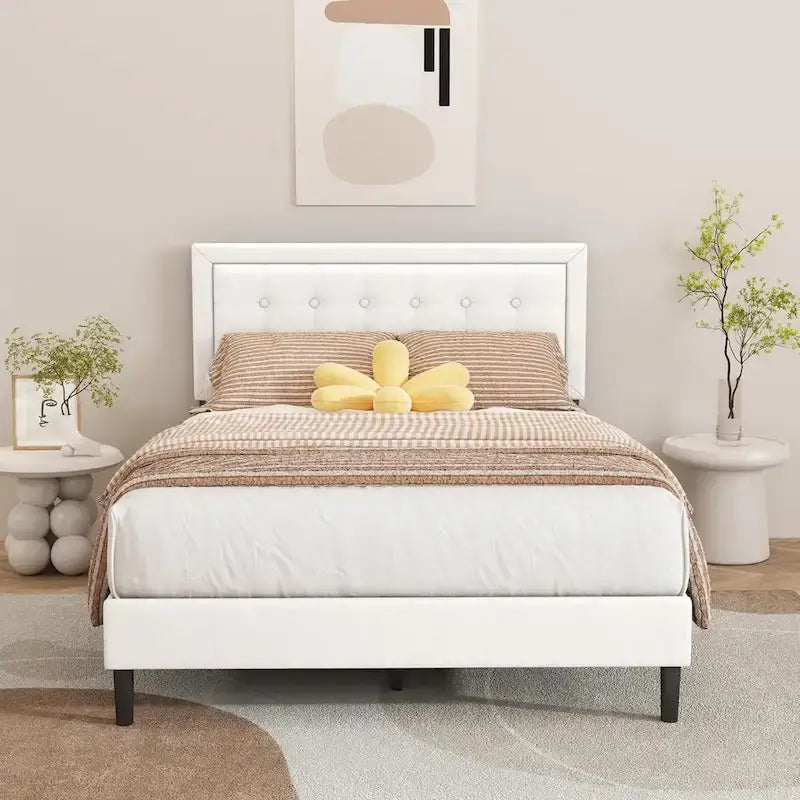 Cadre de lit plateforme rembourré noir/beige/blanc/rose | Tête de lit capitonnée | Jumeau/Double/Queen/King | 1-2 personnes