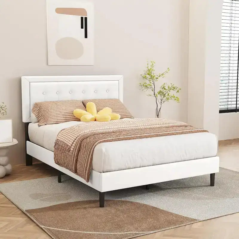Cadre de lit plateforme rembourré noir/beige/blanc/rose | Tête de lit capitonnée | Jumeau/Double/Queen/King | 1-2 personnes