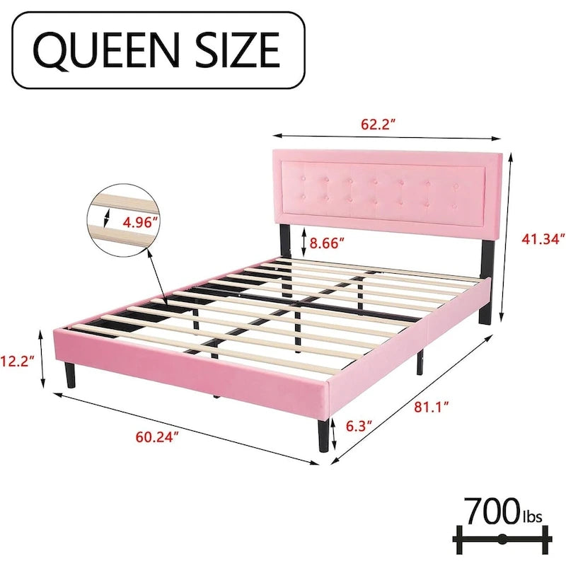 Cadre de lit plateforme rembourré noir/beige/blanc/rose | Tête de lit capitonnée | Jumeau/Double/Queen/King | 1-2 personnes