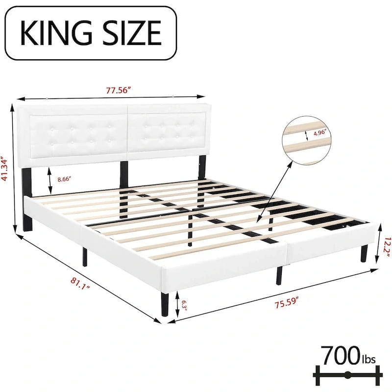 Cadre de lit plateforme rembourré noir/beige/blanc/rose | Tête de lit capitonnée | Jumeau/Double/Queen/King | 1-2 personnes