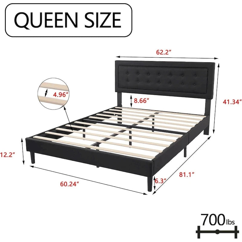 Cadre de lit plateforme rembourré noir/beige/blanc/rose | Tête de lit capitonnée | Jumeau/Double/Queen/King | 1-2 personnes