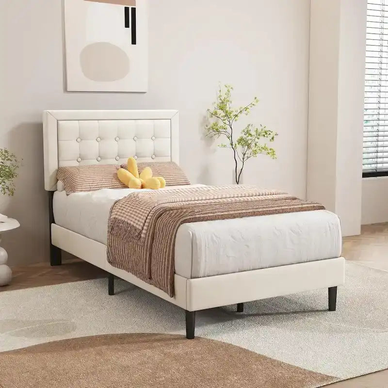 Cadre de lit plateforme rembourré noir/beige/blanc/rose | Tête de lit capitonnée | Jumeau/Double/Queen/King | 1-2 personnes