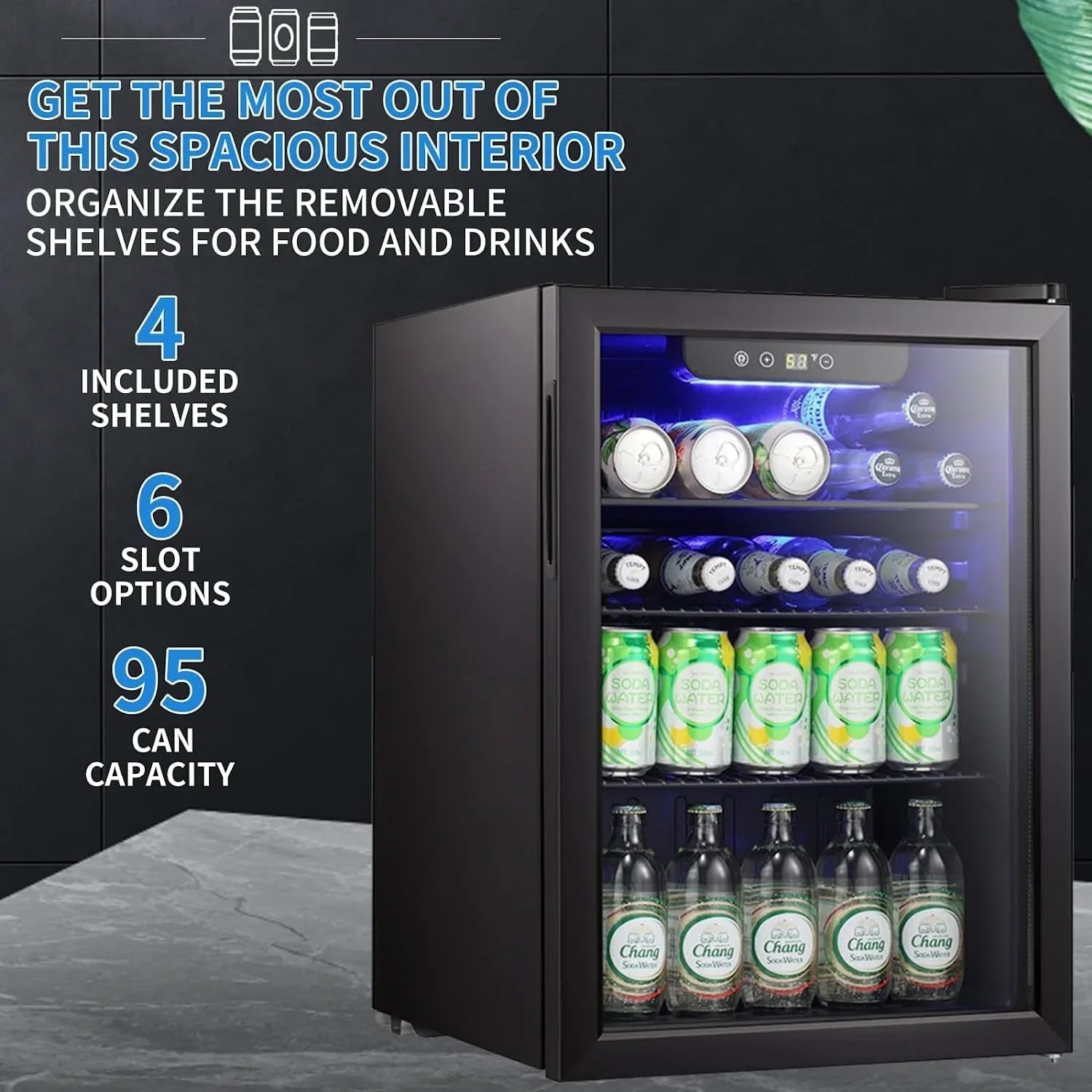 Mini-réfrigérateur - Réfrigérateur à boissons 100 canettes, cave à vin, porte vitrée transparente, petit réfrigérateur à boissons avec écran tactile - 73,6 litres