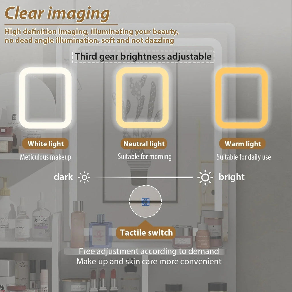 Coiffeuse avec miroir LED intégré et tabouret